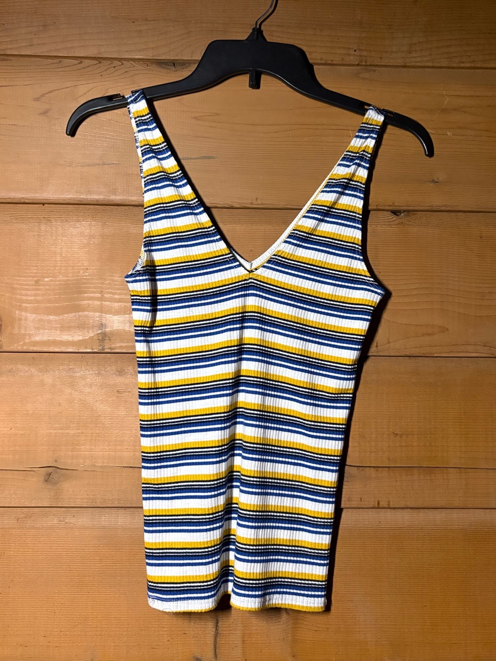 Express Striped Tank- White, Navy & Yellow- Size XS